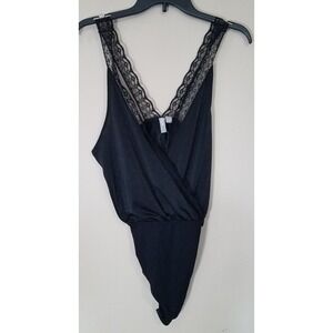 ASOS Black Lace Bodysuit Lace Trim Straps Women Size 6 NEW